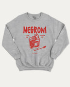 Negroni graphic sweatshirt with cocktail and humorous print, warm and cozy graphic for everyday wear. Perfect for adults and gift-giving. Heather Grey pullover.