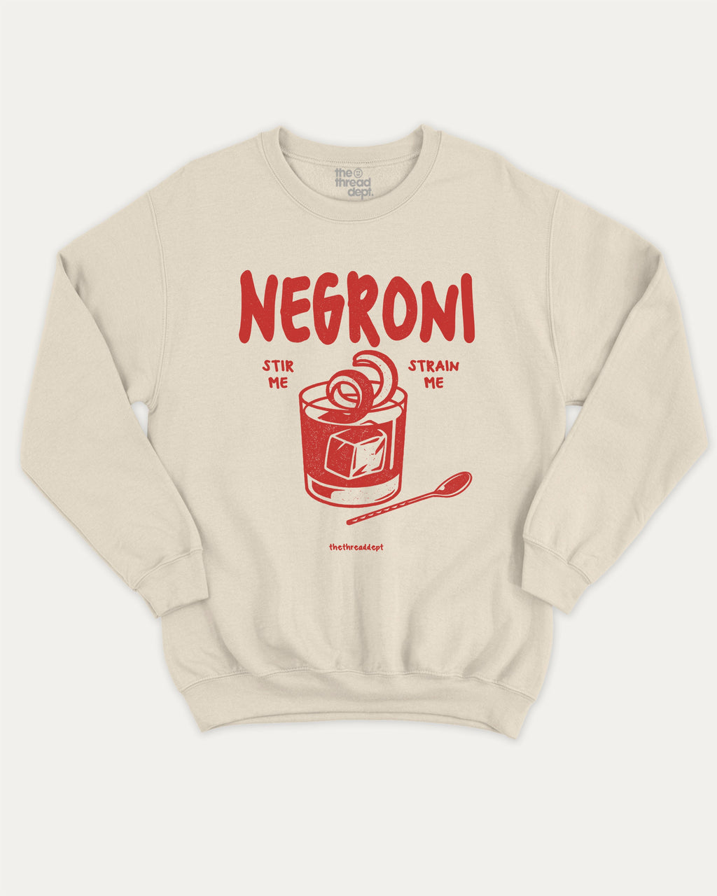 Negroni graphic sweatshirt with cocktail and humorous print, warm and cozy graphic for everyday wear. Perfect for adults and gift-giving. Natural pullover.