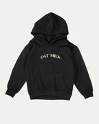 Oat Milk kids graphic hoodie with cozy fit and fun design, perfect for school, play, and gifting. Black kids sweater.