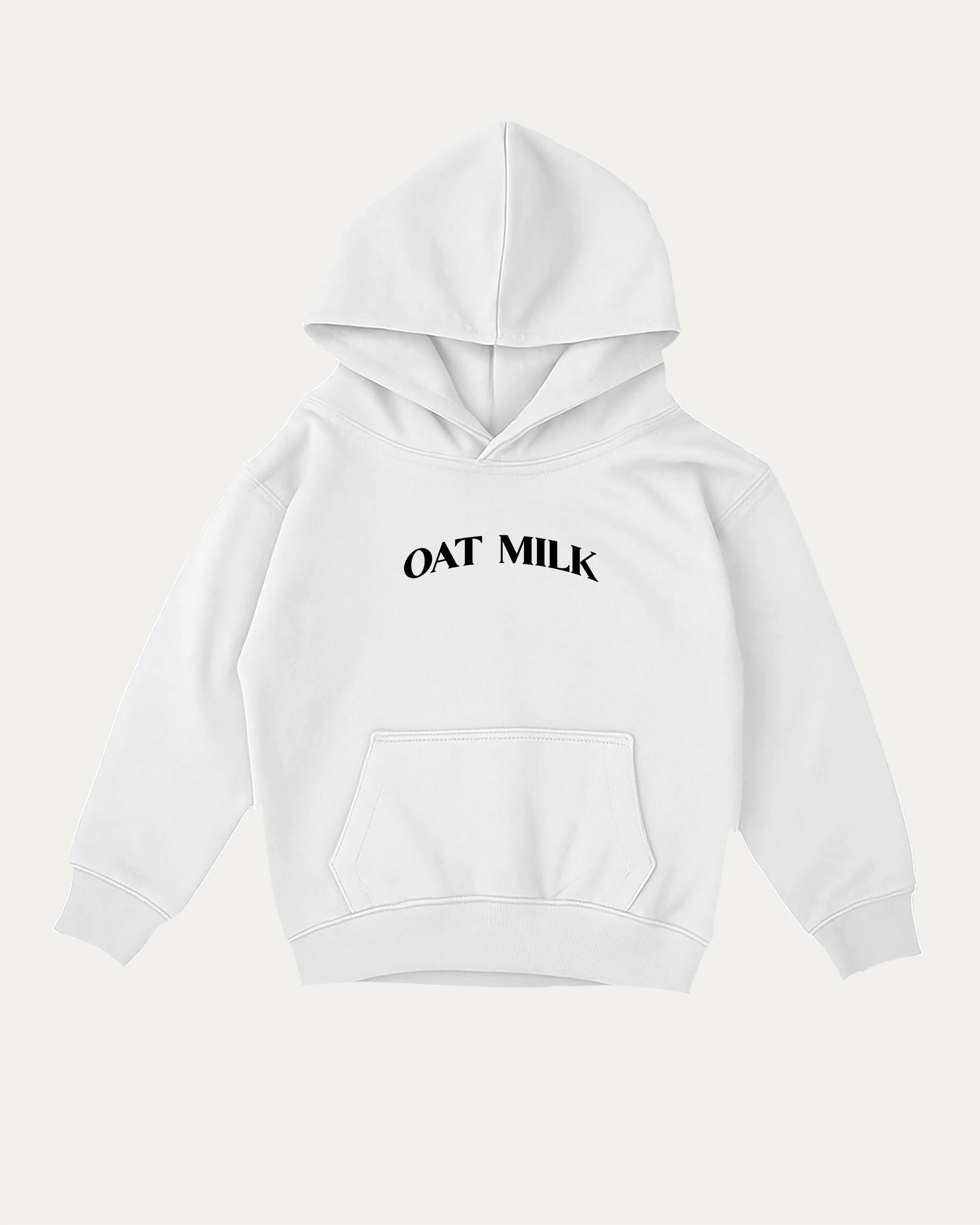 Oat Milk kids graphic hoodie with cozy fit and fun design, perfect for school, play, and gifting. White kids sweater.