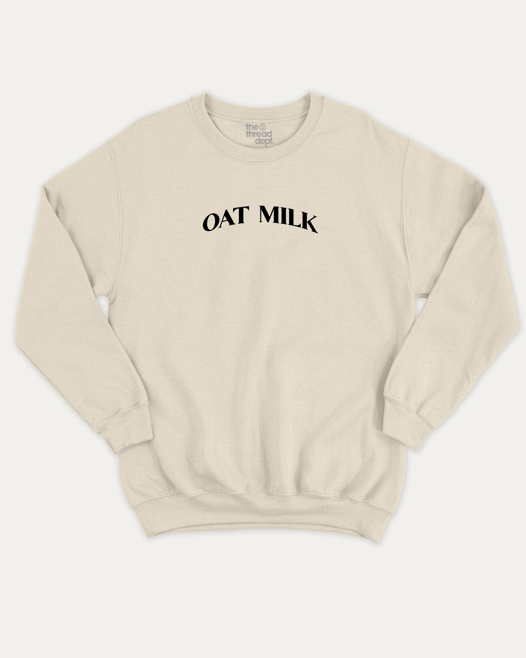 Oat Milk graphic pullover with vintage oat milk print, funny and vintage graphic for everyday wear. Perfect funny gifts for friends. Natural pullover.