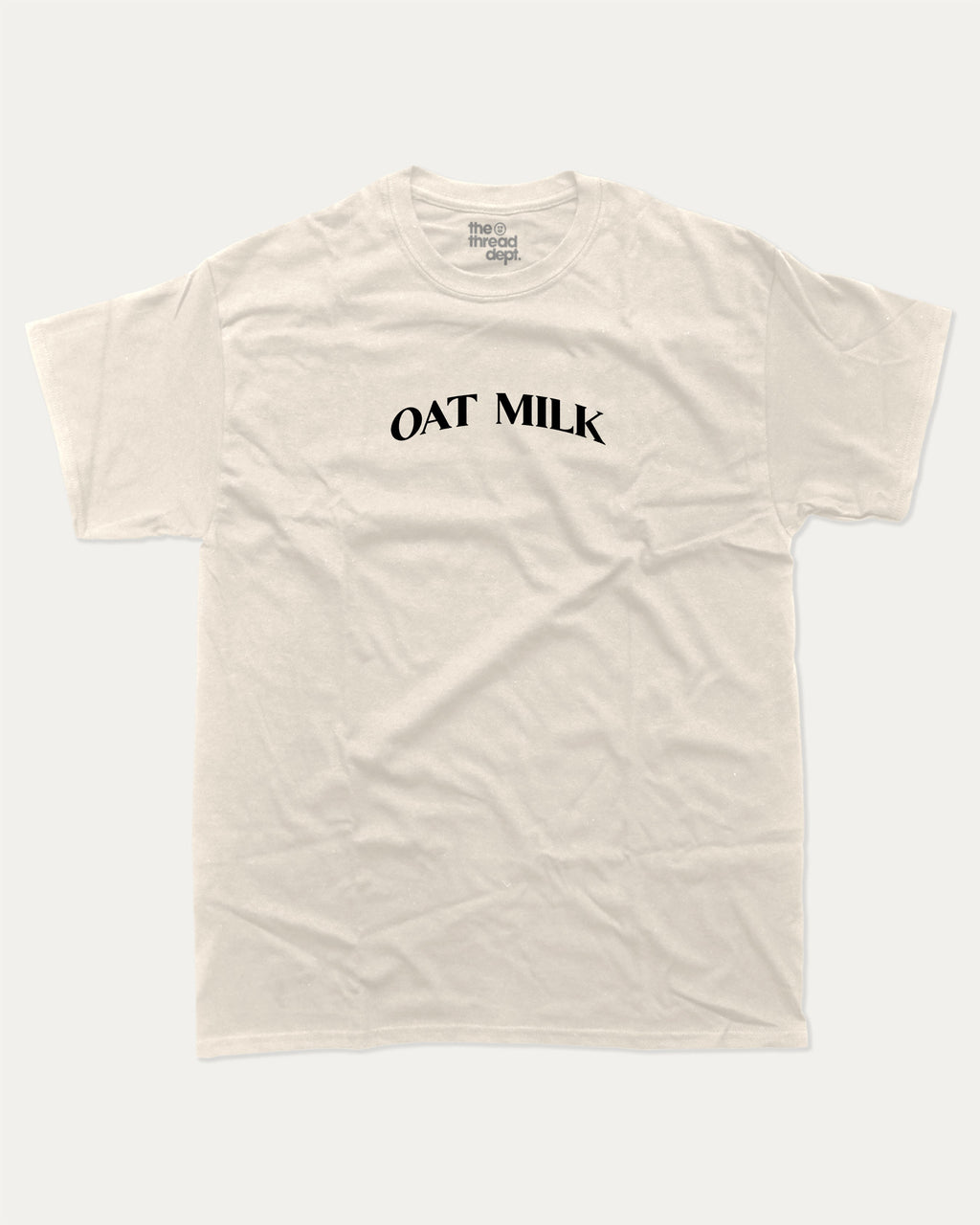 Oat Milk graphic t-shirt with bold and humorous print, funny and trendy graphic. Perfect funny gifts for friends. Cream shirt.