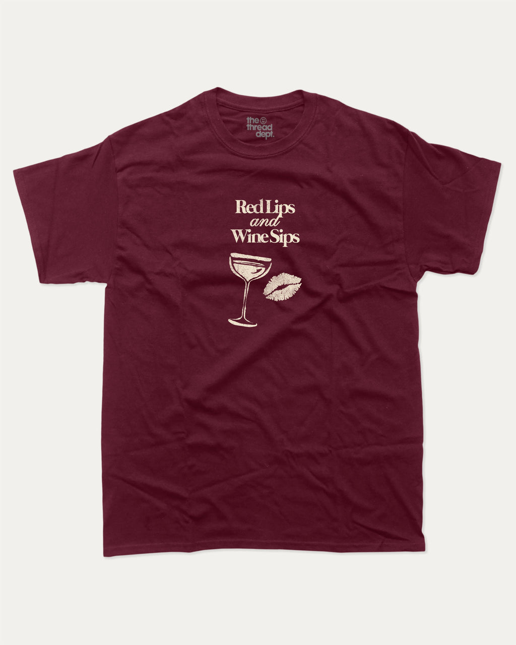 Red Lips and Wine Sips graphic tee with bold and humorous print, funny and trendy graphic. Gift to Wine Lover, Wine Graphic T shirt,  Perfect for adults and gift-giving. Burgundy shirt.