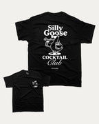 Silly Goose Cocktail Club graphic t-shirt, Funny teenager gifts. A must-have funny drinks tee, cocktail graphic shirt, unique gift idea. Black.