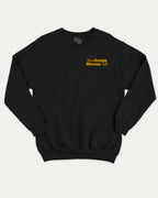Slow Sunday Mimosa Club graphic sweatshirt with bold and humorous print, Funny Alcohol Graphic T shirt, Alcoholic Beverage Graphic T shirt, warm and cozy graphic for everyday wear. Perfect for adults and gift-giving. Black pullover.
