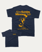 Slow Sunday Mimosa Club graphic tee with bold and humorous print, Funny Alcohol Graphic T shirt, Alcoholic Beverage Graphic T shirt, funny and trendy graphic. Perfect for adults and gift-giving. True Navy shirt.