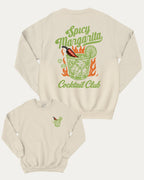 Spicy Margarita Cocktail Club graphic sweatshirt with vintage marg cocktail print, warm and cozy graphic for everyday wear. Perfect for adults and gift-giving. Natural pullover.