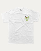Spicy Margarita Cocktail Club graphic tee with vintage marg cocktail print, funny and trendy graphic. Perfect for adults and gift-giving. White shirt.