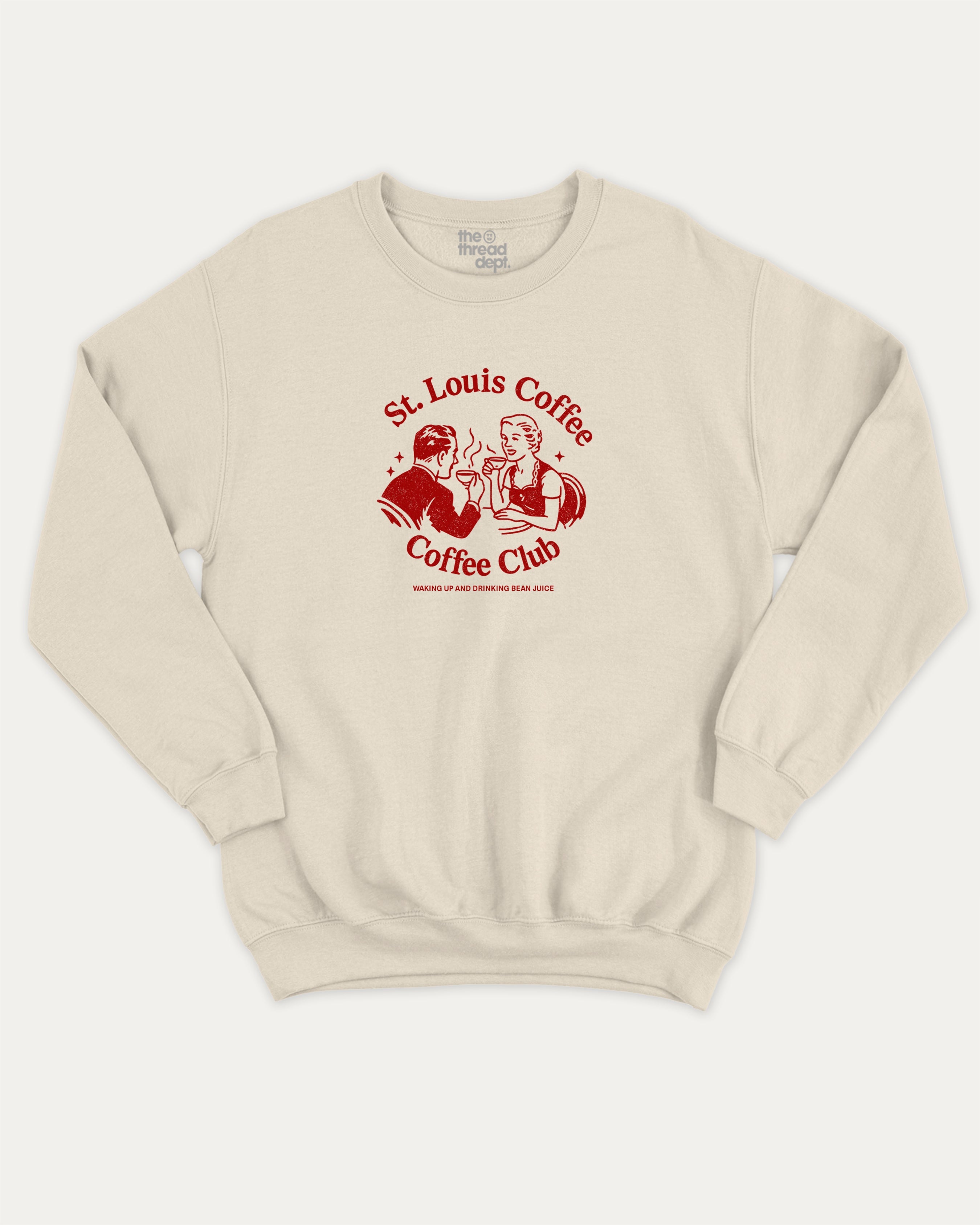 St. Louis Coffee Club graphic sweatshirt with bold and humorous print, warm and cozy graphic for everyday wear. Coffee lover sweatshirt, perfect gift for cofee lover, caffein lover graphic sweatshirt, State Graphic sweatshirt,, Saint Louis sweatshirt,,  Perfect for adults and gift-giving. Natural pullover.