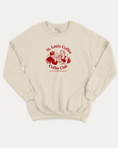 St. Louis Coffee Club graphic sweatshirt with bold and humorous print, warm and cozy graphic for everyday wear. Coffee lover sweatshirt, perfect gift for cofee lover, caffein lover graphic sweatshirt, State Graphic sweatshirt,, Saint Louis sweatshirt,,  Perfect for adults and gift-giving. Natural pullover.
