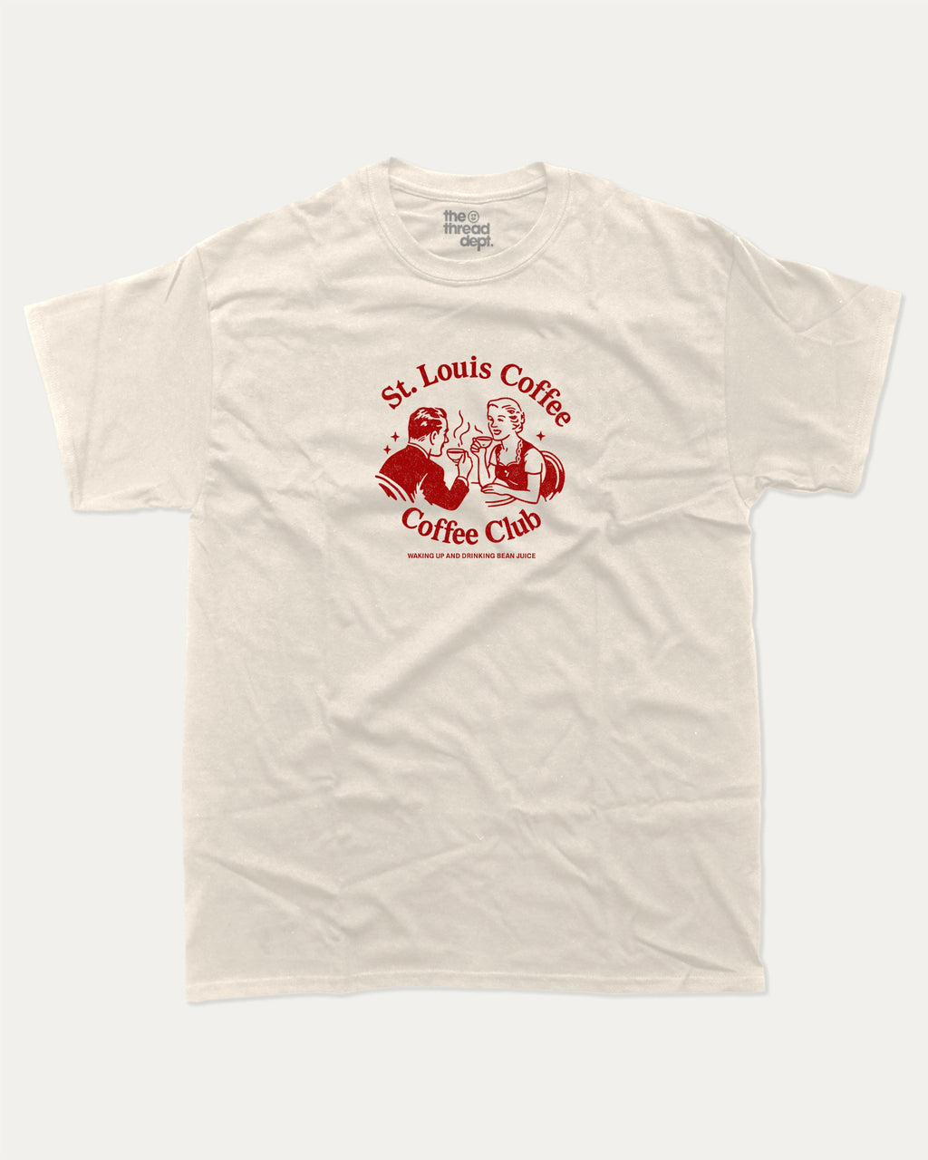 St. Louis Coffee Club graphic tee with bold and humorous print, funny and trendy graphic. Coffee lover t shirt, perfect gift for cofee lover, caffein lover graphic t shirt, State Graphic T shirt, Saint Louis t shirt,  Perfect for adults and gift-giving. Cream shirt.