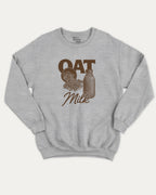 Vintage Oat Milk graphic pullover with bold and humorous print, funny and vintage graphic for everyday wear. Perfect funny gifts for friends. Heather Grey pullover.