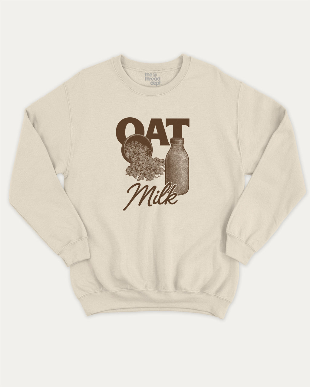 Vintage Oat Milk graphic pullover with bold and humorous print, funny and vintage graphic for everyday wear. Perfect funny gifts for friends. Natural pullover.