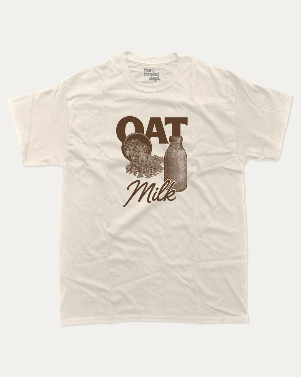 Vintage Oat Milk graphic t-shirt with bold and humorous print, funny and trendy graphic. Perfect funny gifts for friends. Cream shirt.
