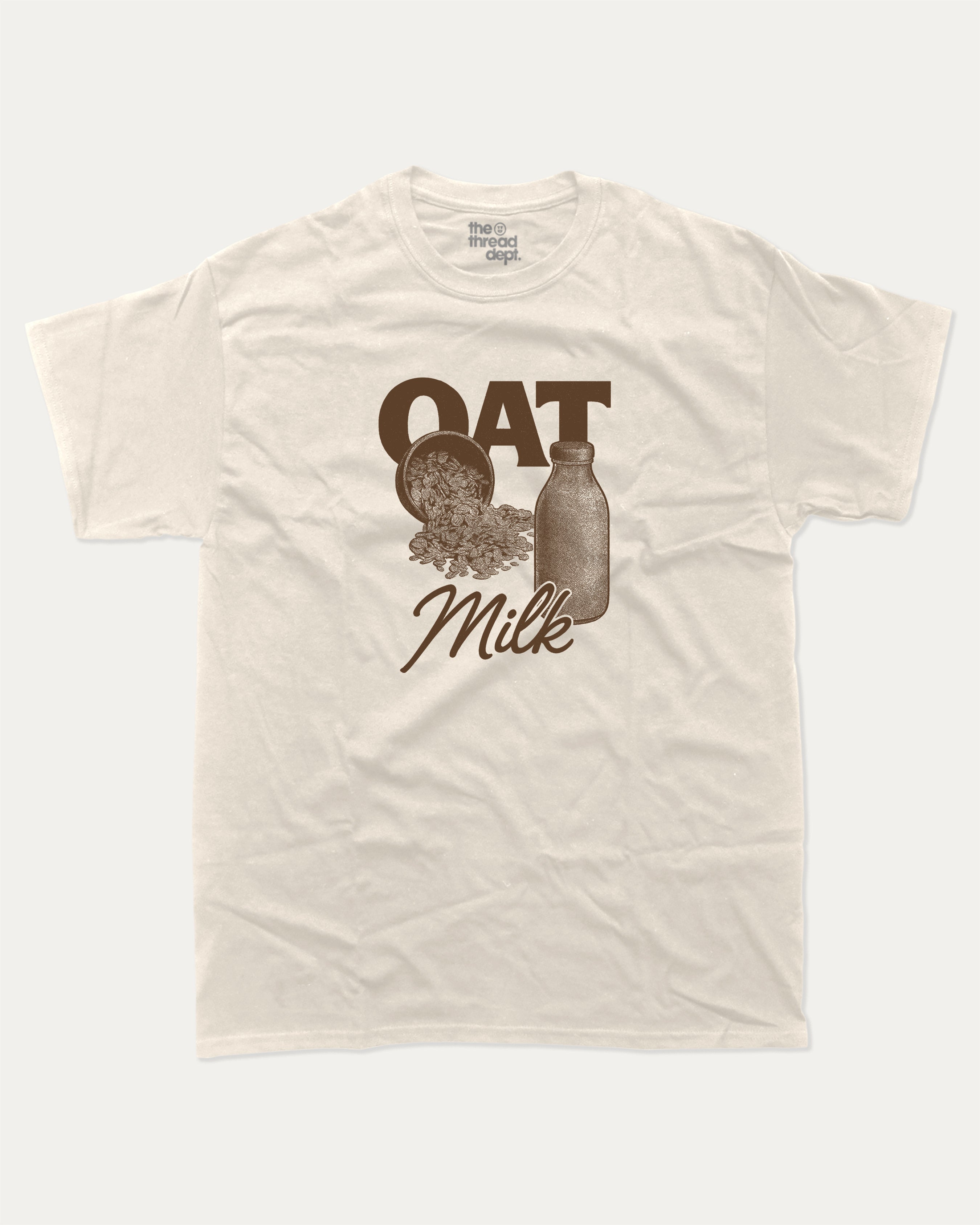 Vintage Oat Milk graphic t-shirt with bold and humorous print, funny and trendy graphic. Perfect funny gifts for friends. Cream shirt.