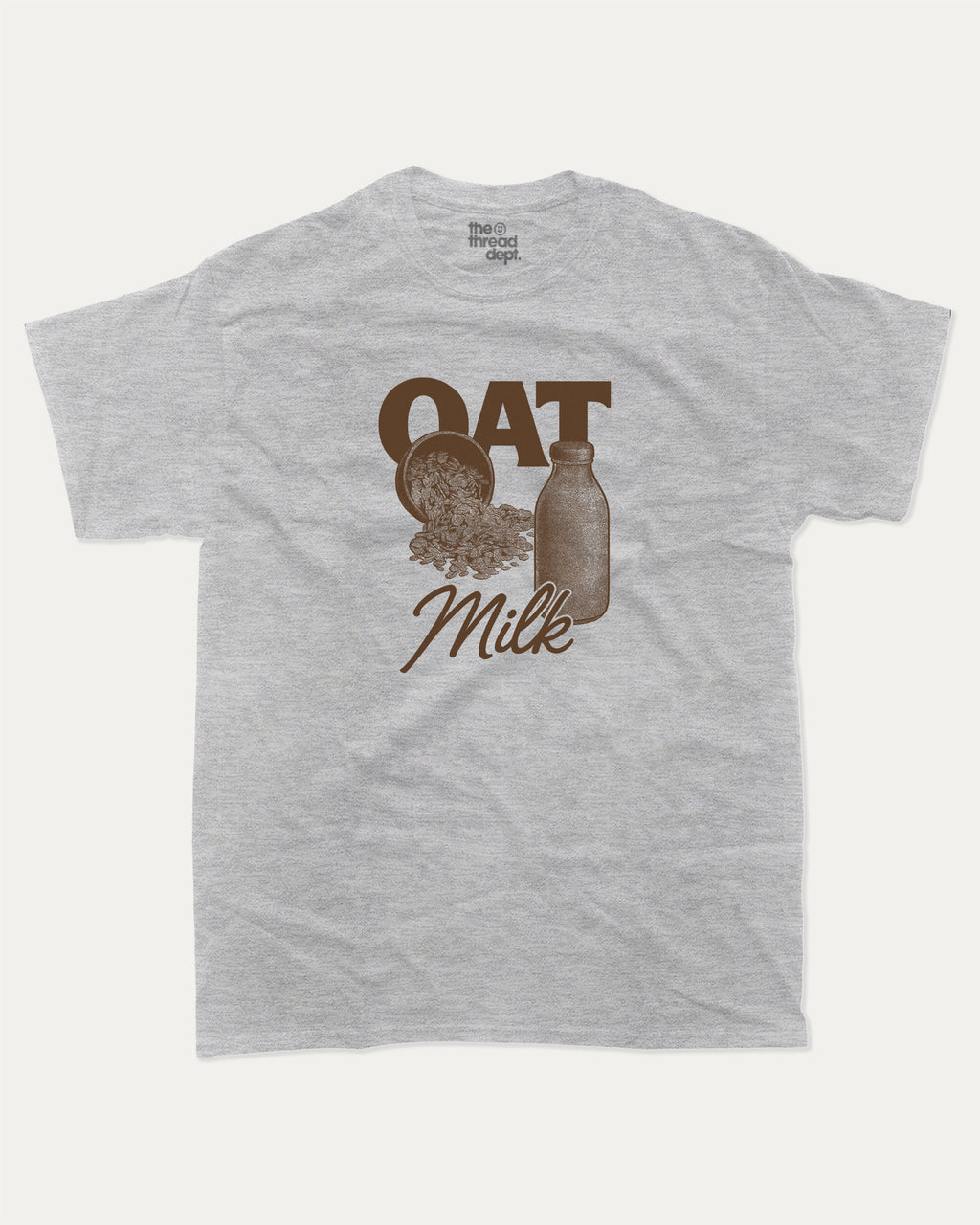 Vintage Oat Milk graphic t-shirt with bold and humorous print, funny and trendy graphic. Perfect funny gifts for friends. Heather Grey shirt.