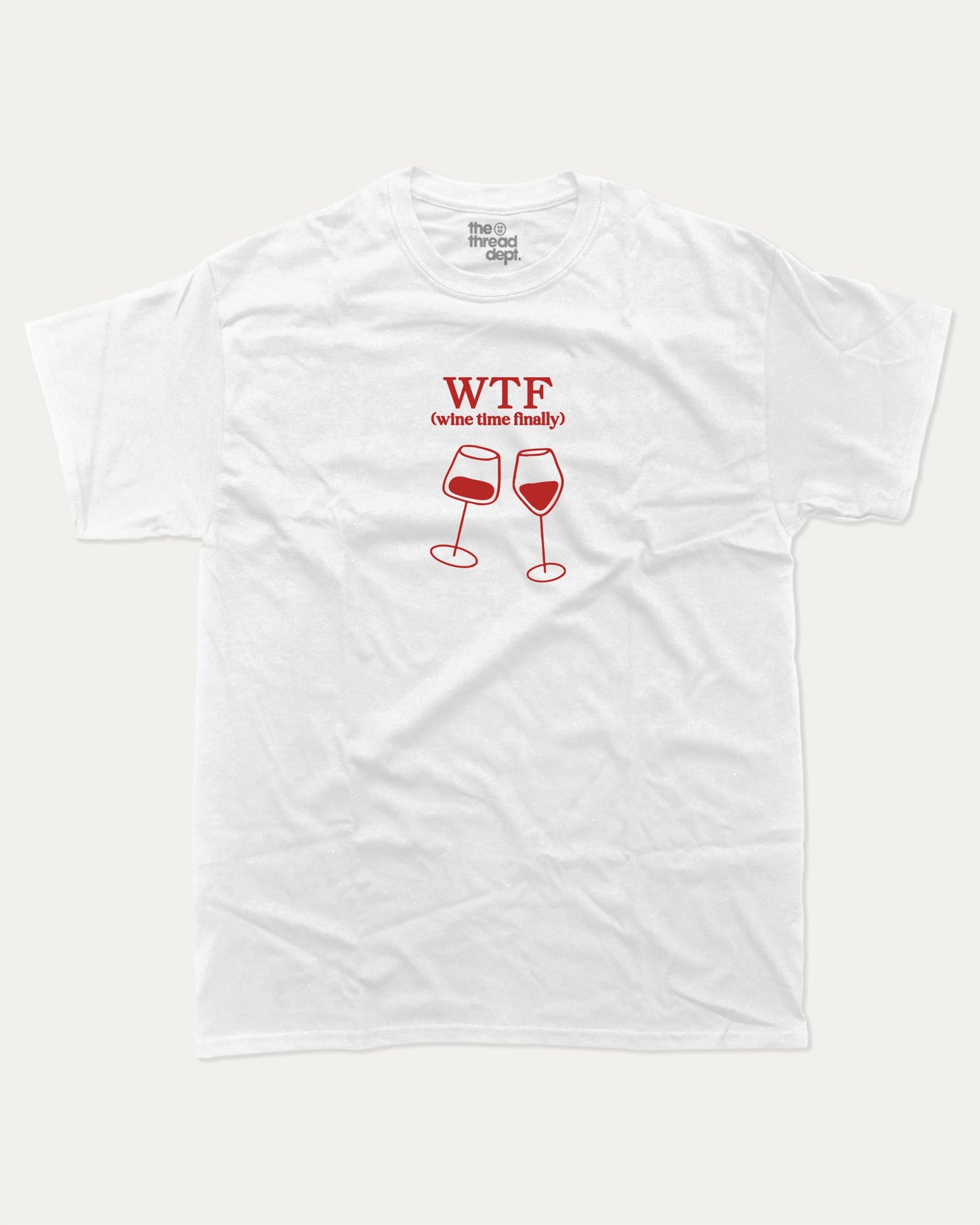 Wine Time Finally graphic tee with bold and humorous print, funny and trendy graphic. Gift to Wine Lover, Wine Graphic Tee,  Perfect for adults and gift-giving. White shirt.