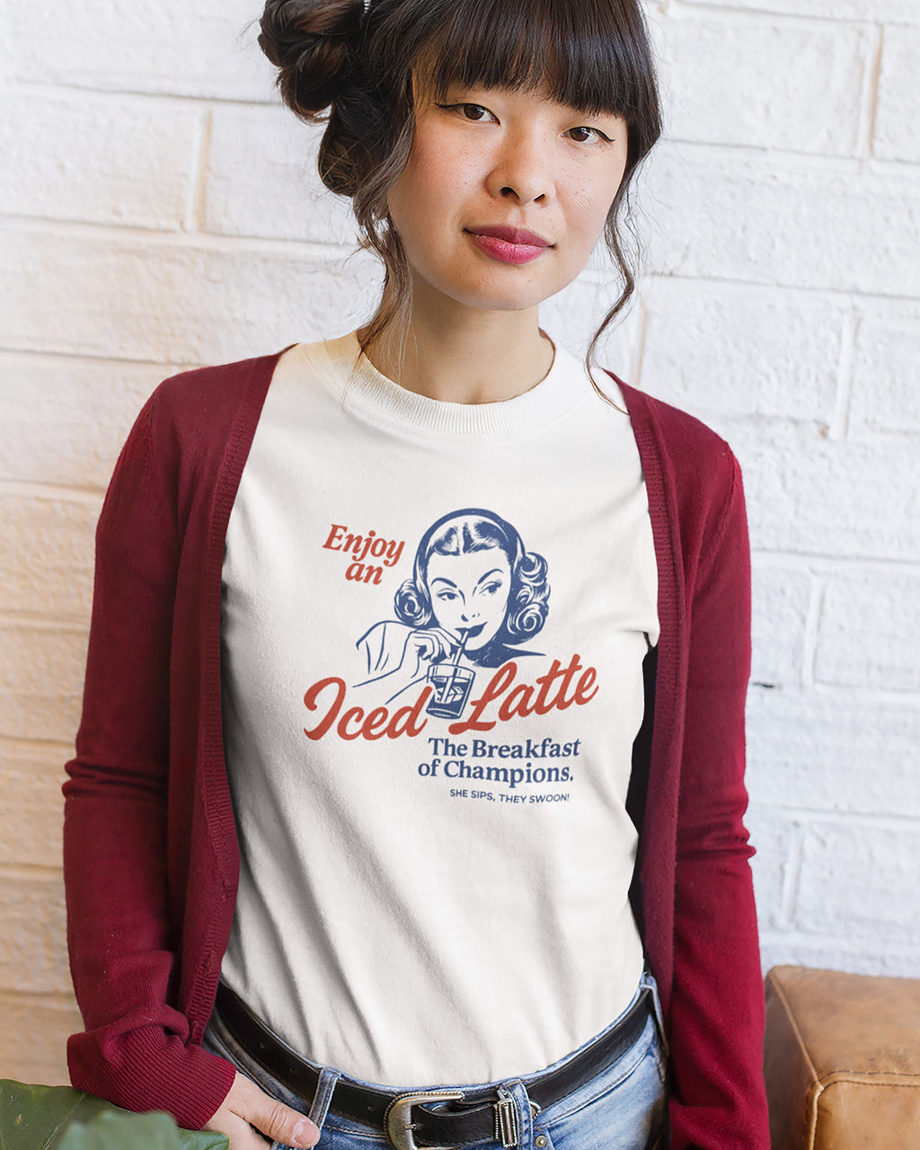 Enjoy An Iced Latte graphic tee.