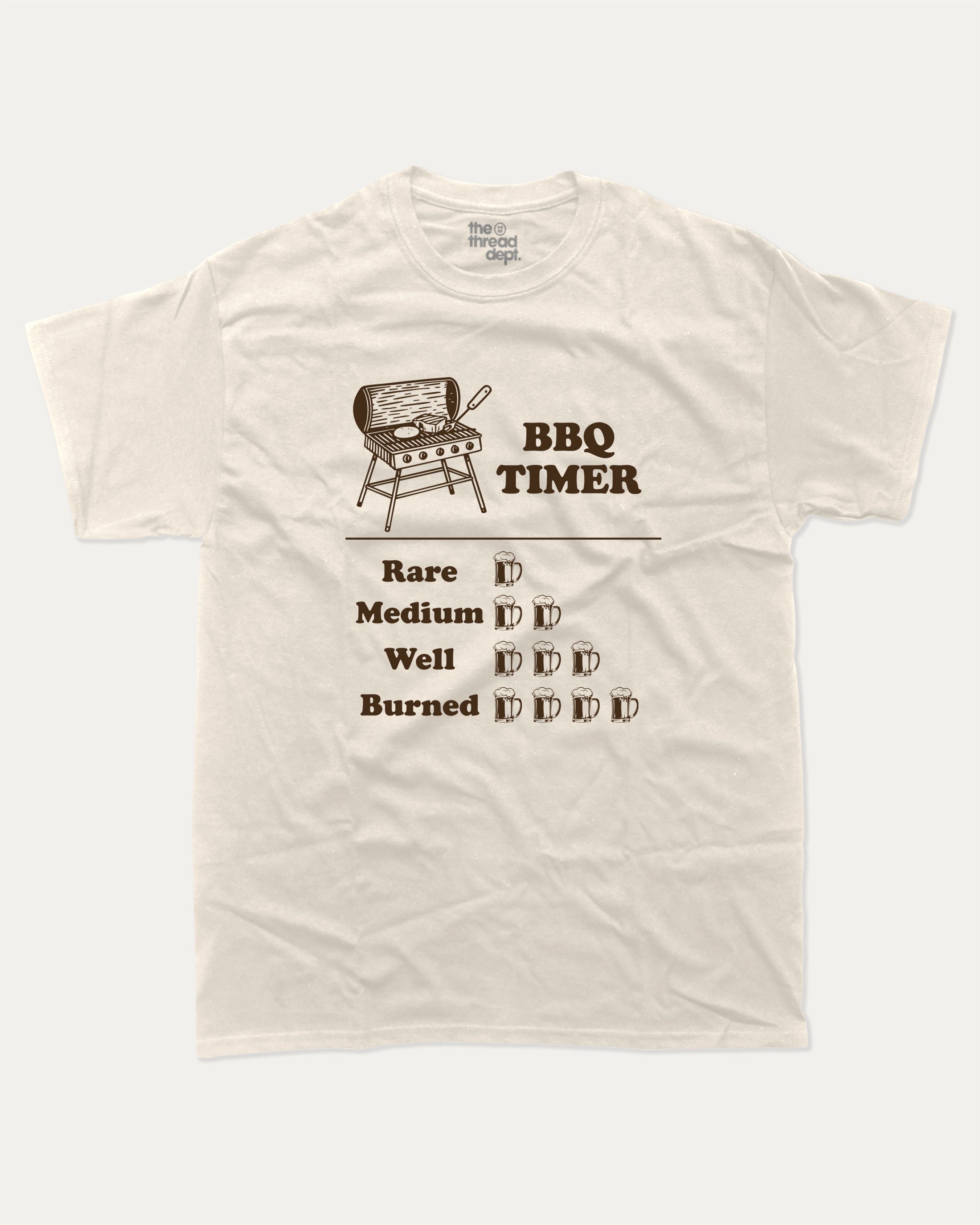 BBQ Timer graphic t-shirt, T shirt for BBQ Lover, BBQ Grill Graphic T shirt, Food Graphic T shirt, Drinks Graphic T shirt, Dad Graphic T shirt, A must-have funny tee, trending meme shirt, unique gift idea. Cream.