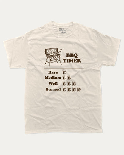 BBQ Timer graphic t-shirt, T shirt for BBQ Lover, BBQ Grill Graphic T shirt, Food Graphic T shirt, Drinks Graphic T shirt, Dad Graphic T shirt, A must-have funny tee, trending meme shirt, unique gift idea. Cream.