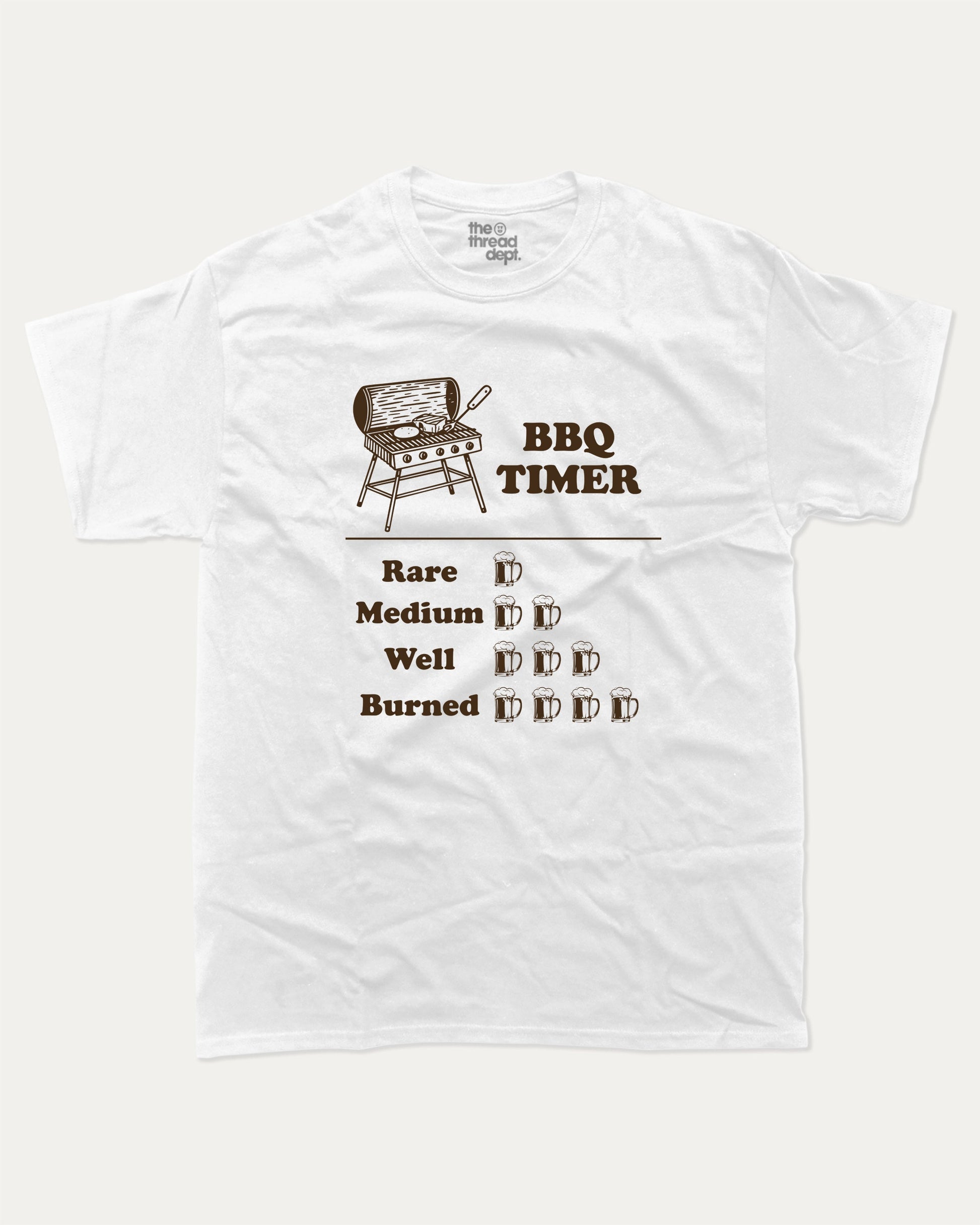 BBQ Timer graphic t-shirt, T shirt for BBQ Lover, BBQ Grill Graphic T shirt, Food Graphic T shirt, Drinks Graphic T shirt, Dad Graphic T shirt, A must-have funny tee, trending meme shirt, unique gift idea. White.
