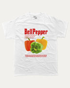 Bell Pepper graphic tee with bold and humorous print, Funny Food Graphic T shirt, Food Graphic Tee, funny and trendy graphic. Perfect for adults and gift-giving. White shirt.