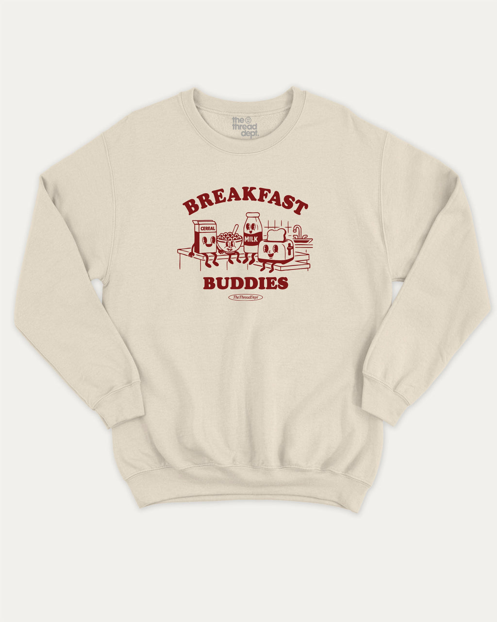 Breakfast Buddies graphic sweatshirt with bold and humorous print, warm and cozy graphic for everyday wear. Perfect for adults and gift-giving. Natural pullover.