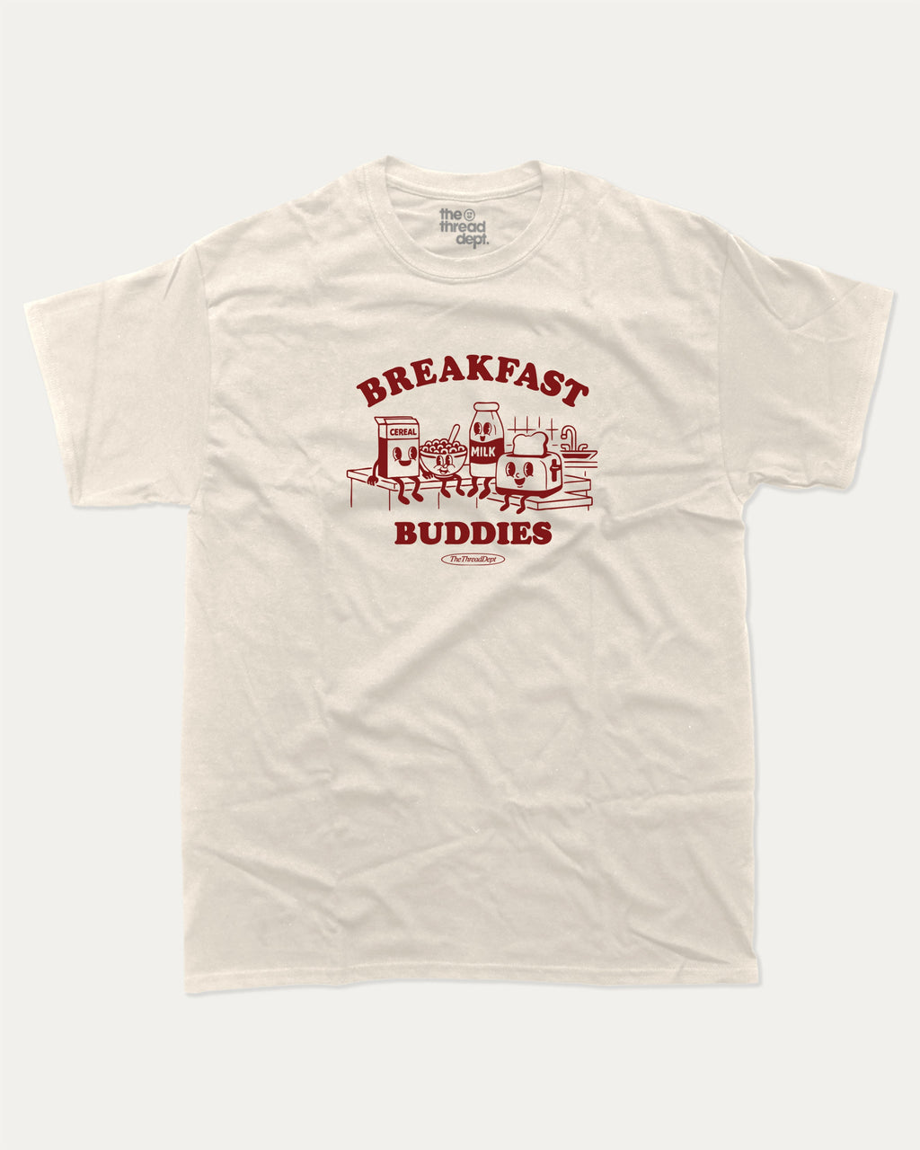Breakfast Buddies graphic tee with bold and humorous print, funny breakfast club graphic. Perfect for adults and gift-giving. Cream shirt.