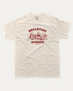 Breakfast Buddies graphic tee with bold and humorous print, funny breakfast club graphic. Perfect for adults and gift-giving. Cream shirt.