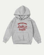 Breakfast Buddies kids graphic hoodie with cozy fit and fun design, perfect for school, play, and gifting. Heather Grey kids sweater.