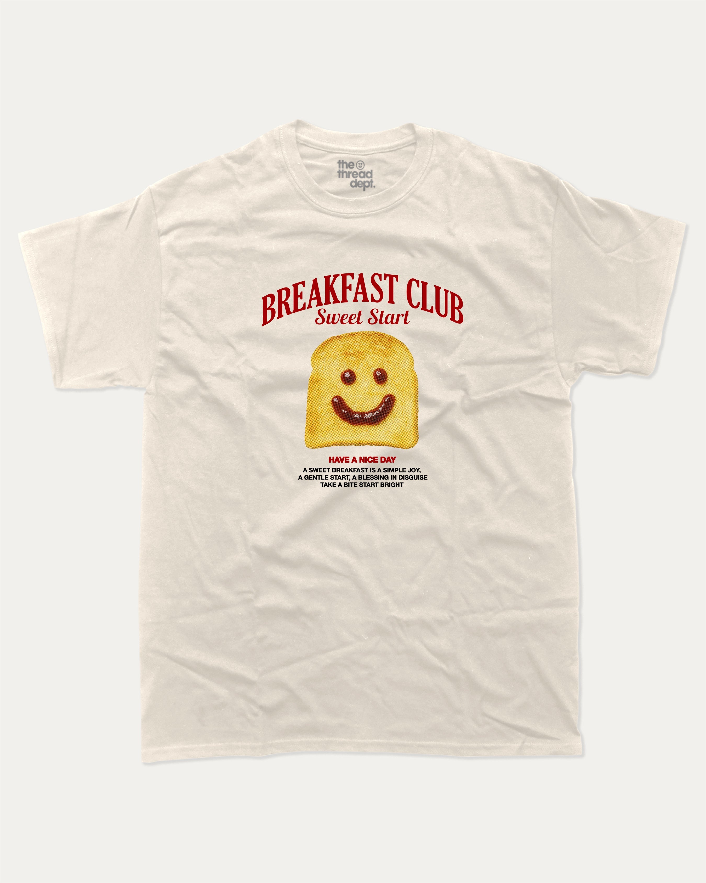 Breakfast Club graphic tee with bold and humorous print, funny and trendy graphic. Food Graphic Tee, Pun Graphic T shirt, Toast Graphic T shirt,  Perfect for adults and gift-giving. Cream shirt.