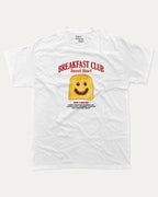 Breakfast Club graphic tee with bold and humorous print, funny and trendy graphic. Food Graphic Tee, Pun Graphic T shirt, Toast Graphic T shirt,  Perfect for adults and gift-giving. White shirt.