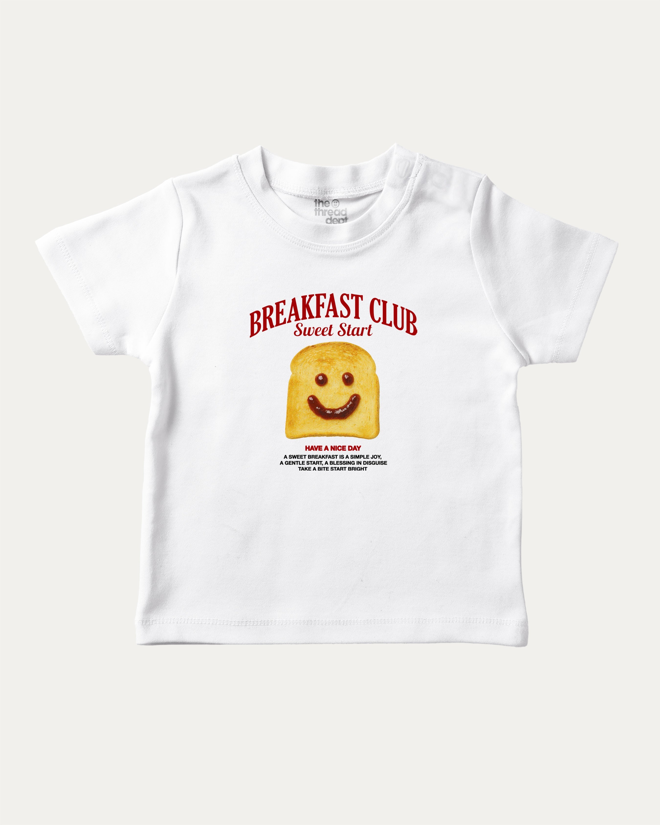 Breakfast Club graphic tee with bold and humorous print, funny and trendy graphic. Food Graphic Tee, Pun Graphic T shirt, Toast Graphic T shirt,  Perfect for adults and gift-giving. White shirt.