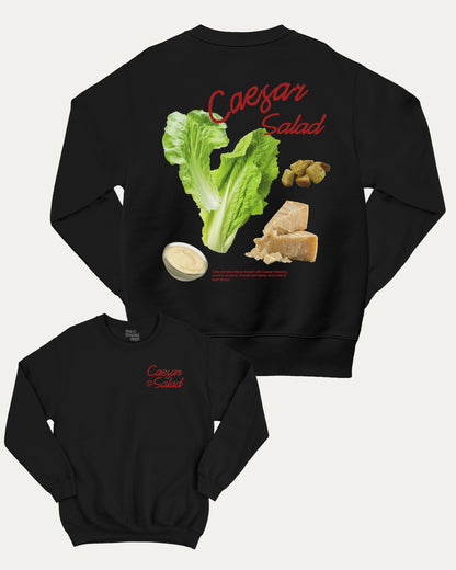 Caesar Salad pullover sweatshirt, perfect for adults. A must-have salad graphic pullover, comfy cold-weather wear, bold casual look. Black sweater