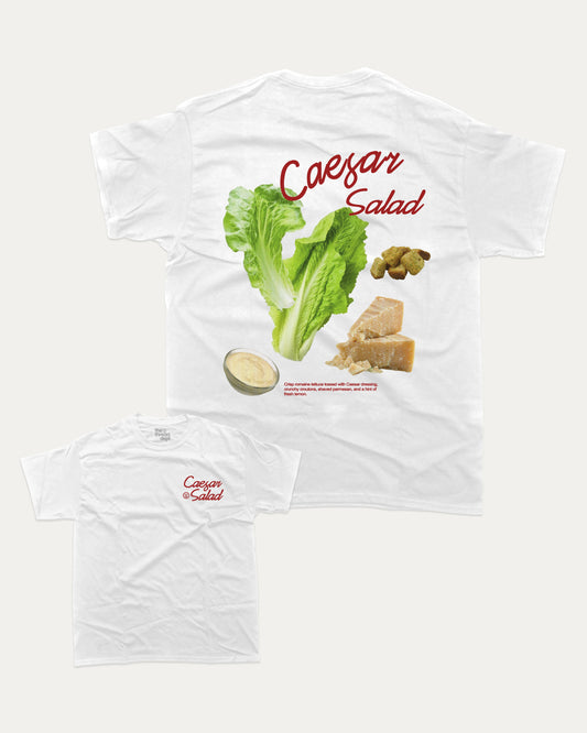Caesar Salad graphic t-shirt, perfect for adults. A must-have funny tee, trending meme shirt, unique gift idea. White.