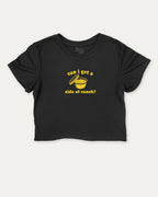 Can I Get A Side Of Ranch graphic crop tee with funny sauce print, perfect for women_ casual looks or layering. Black crop t-shirt.