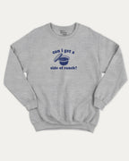 Can I Get A Side Of Ranch graphic sweatshirt with humorous sauce print, warm and cozy graphic for everyday wear. Perfect for adults and gift-giving. Heather Grey pullover.
