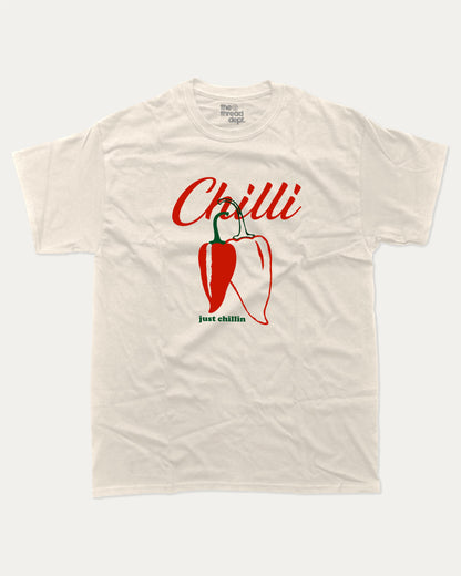 Chilli graphic t-shirt, Funny Food T shirt, T shirt for Food Lover, A must-have funny tee, trending meme shirt, unique gift idea. Cream.