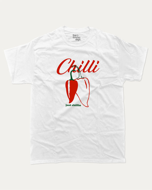 Chilli graphic t-shirt, Funny Food T shirt, T shirt for Food Lover, A must-have funny tee, trending meme shirt, unique gift idea. White.