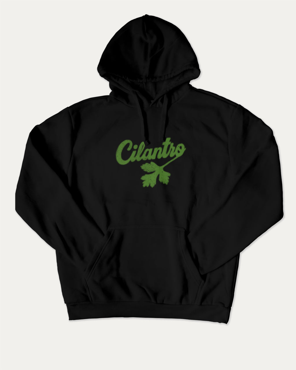 Cilantro graphic hoodie with funny and trendy artwork, casual streetwear with bold personality. Great for adults and gifting. Black hoodie.