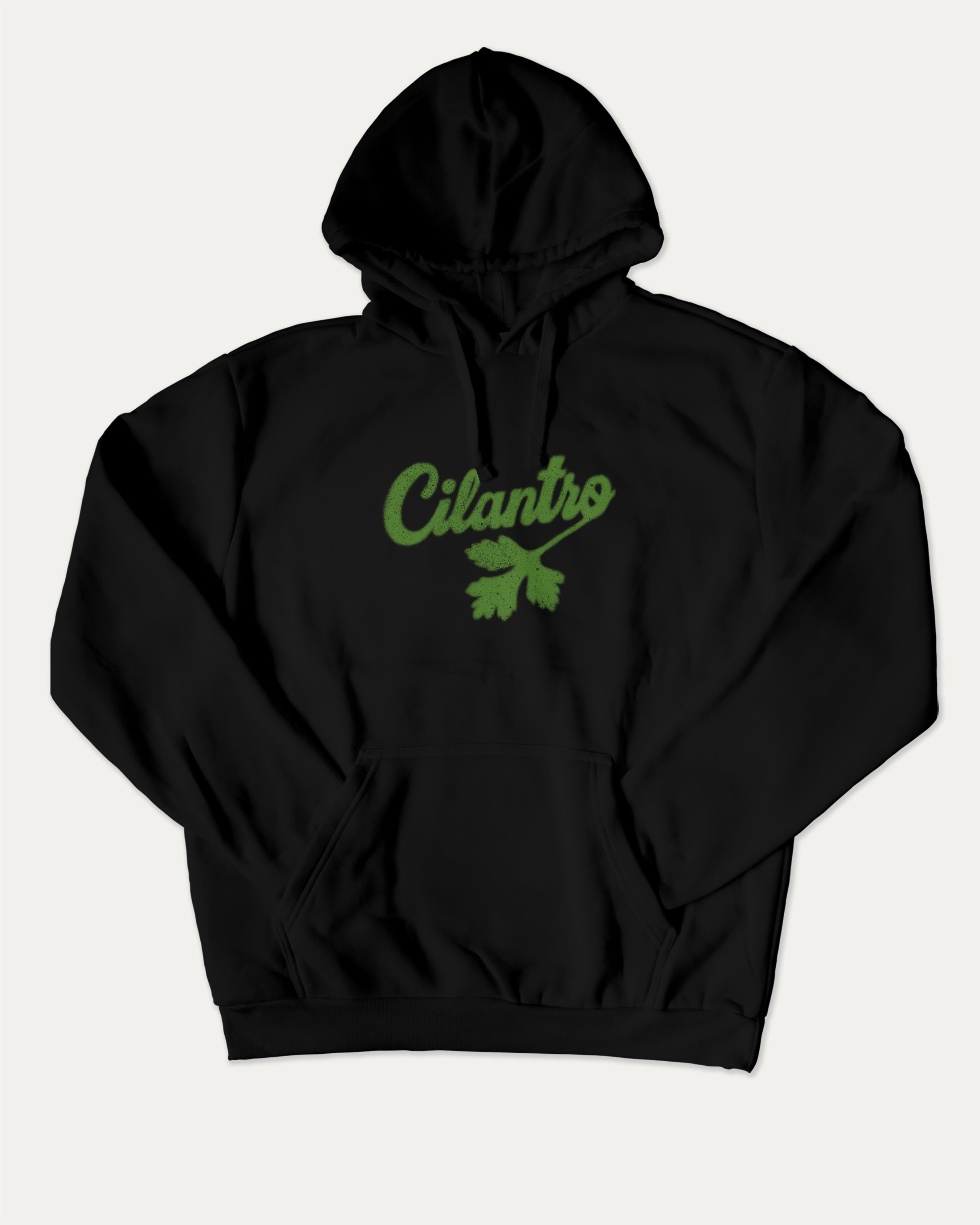 Cilantro graphic hoodie with funny and trendy artwork, casual streetwear with bold personality. Great for adults and gifting. Black hoodie.