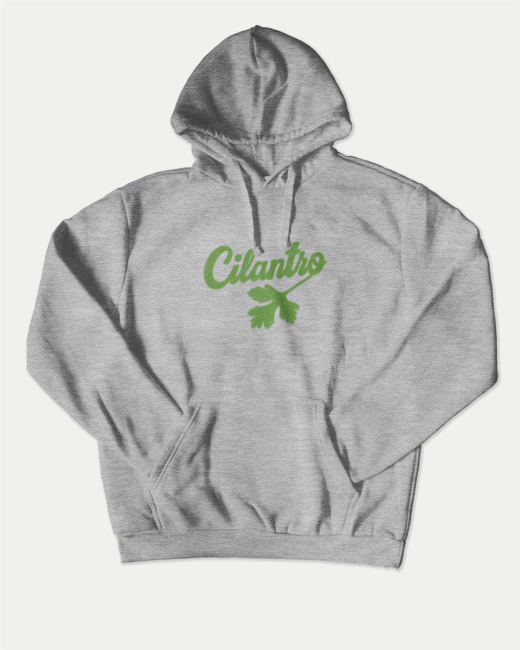 Cilantro graphic hoodie with funny and trendy artwork, casual streetwear with bold personality. Great for adults and gifting. Heather Grey hoodie.