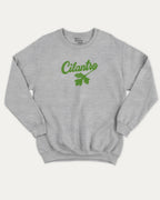 Cilantro graphic sweatshirt with bold and humorous print, Mexican Foods Graphic T shirt,  warm and cozy graphic for everyday wear. Perfect for adults and gift-giving. Heather Grey pullover.
