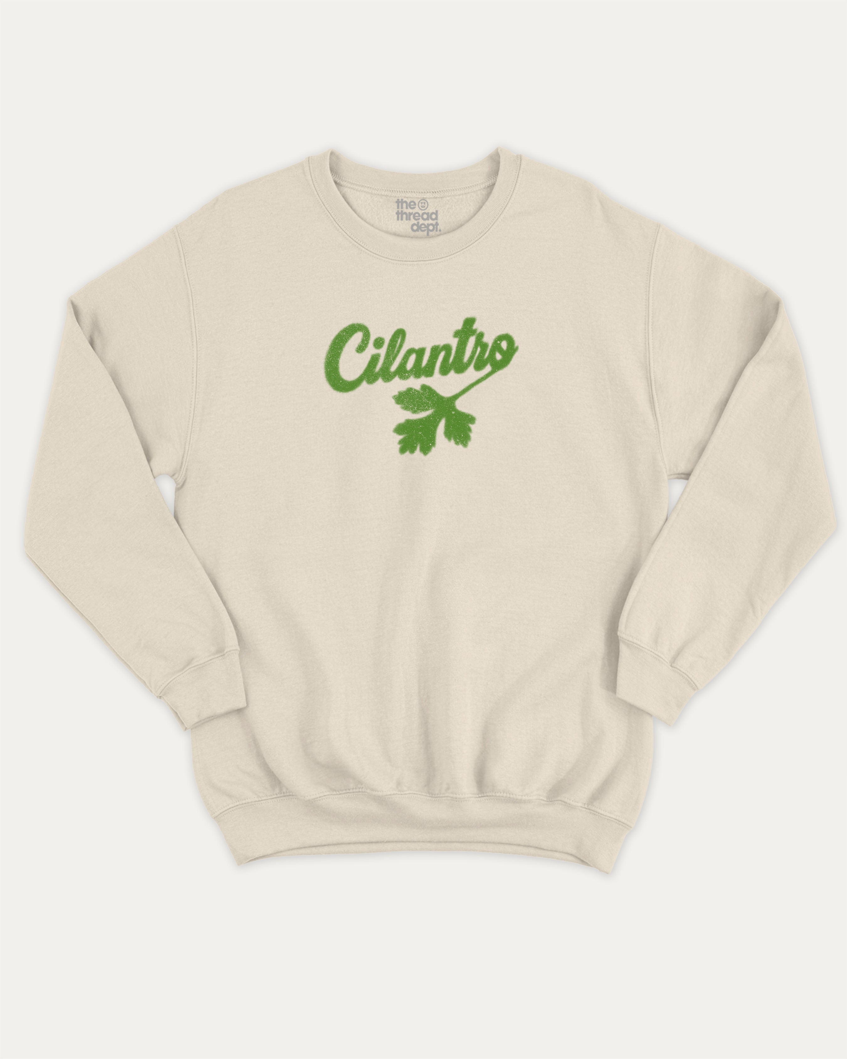 Cilantro graphic sweatshirt with bold and humorous print, Mexican Foods Graphic T shirt,  warm and cozy graphic for everyday wear. Perfect for adults and gift-giving. Natural pullover.
