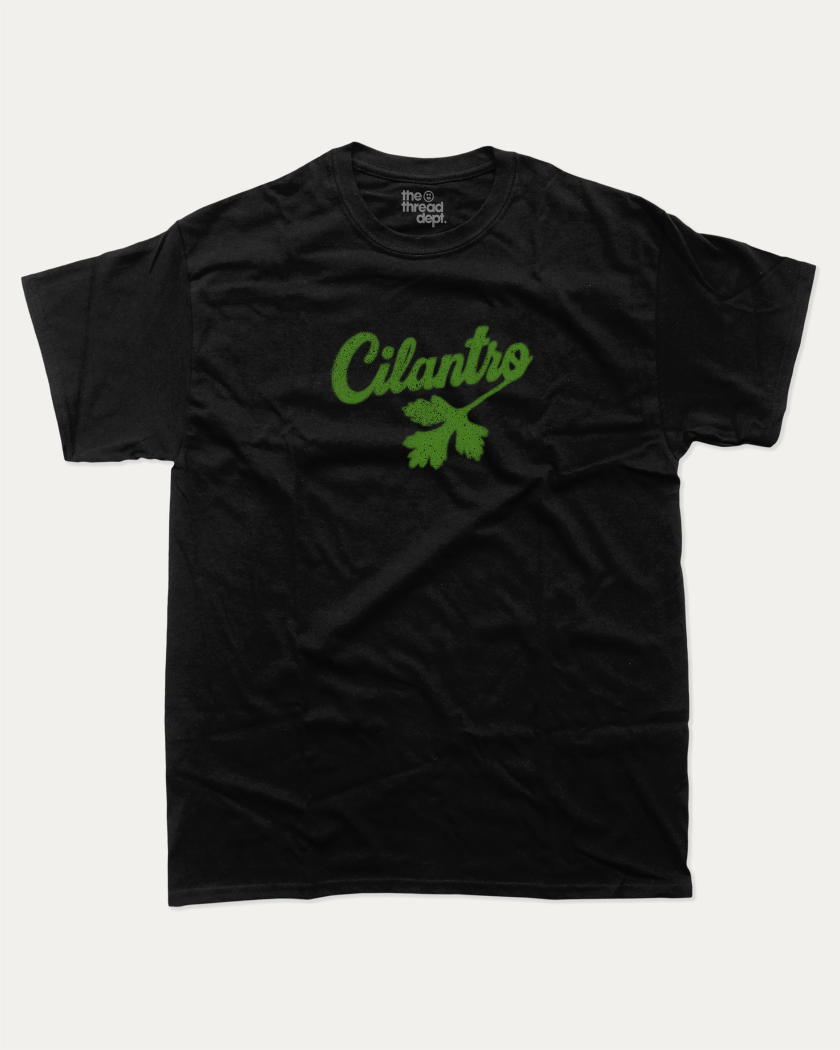 Cilantro graphic tee with bold and humorous print, Mexican Foods Graphic T shirt,  funny and trendy graphic. Perfect for adults and gift-giving. Black shirt.
