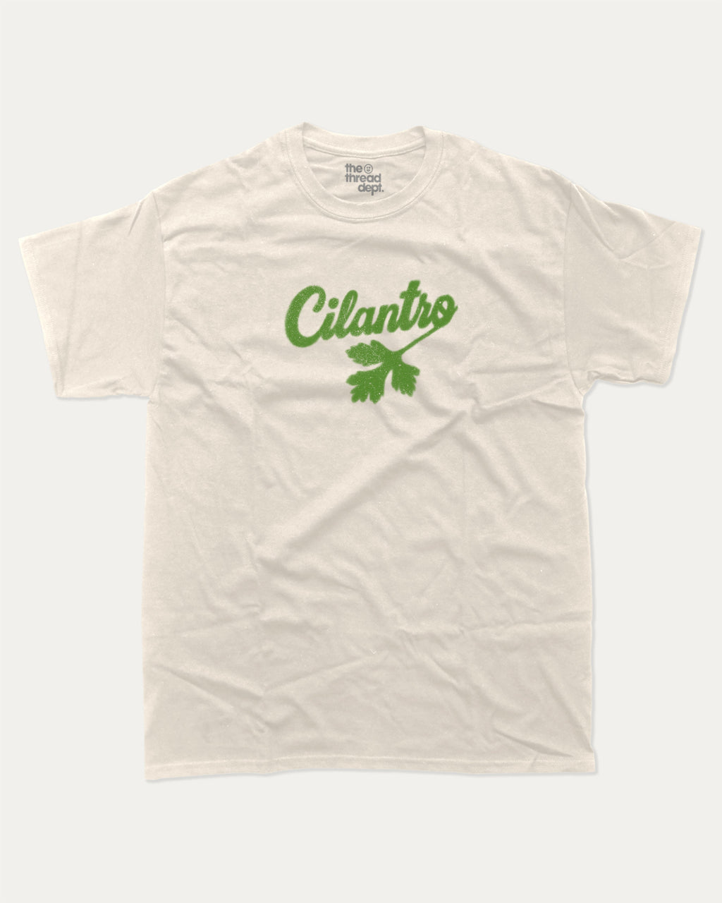 Cilantro graphic tee with bold and humorous print, Mexican Foods Graphic T shirt,  funny and trendy graphic. Perfect for adults and gift-giving. Cream shirt.