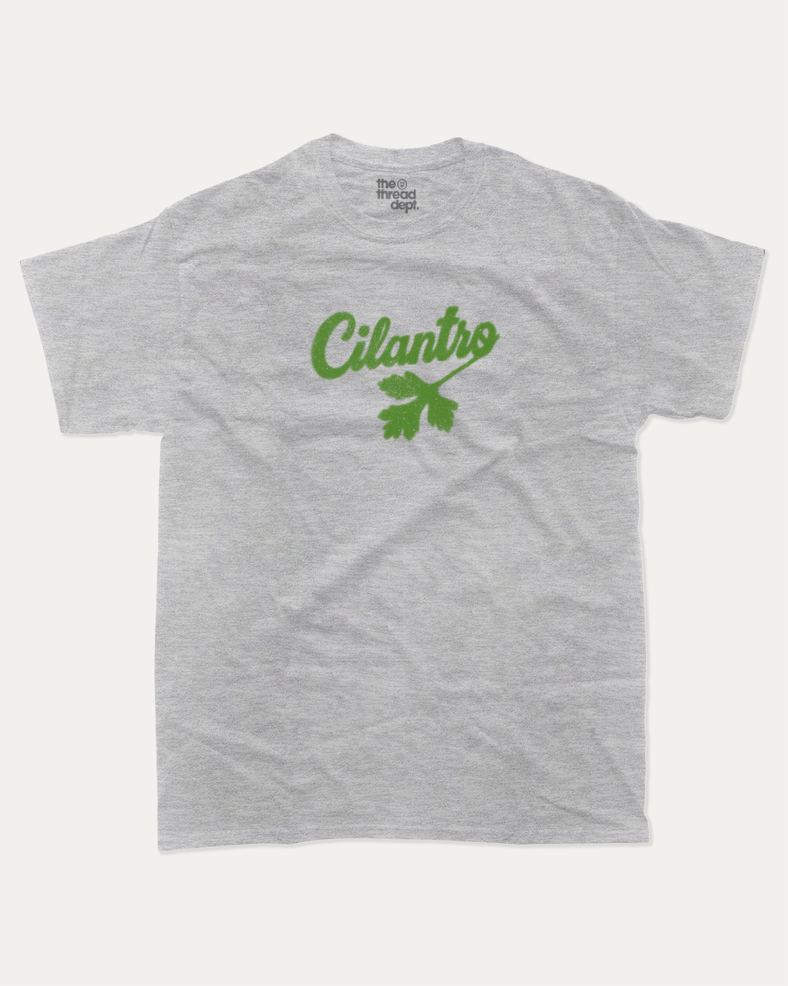 Cilantro graphic tee with bold and humorous print, Mexican Foods Graphic T shirt,  funny and trendy graphic. Perfect for adults and gift-giving. Heather Grey shirt.