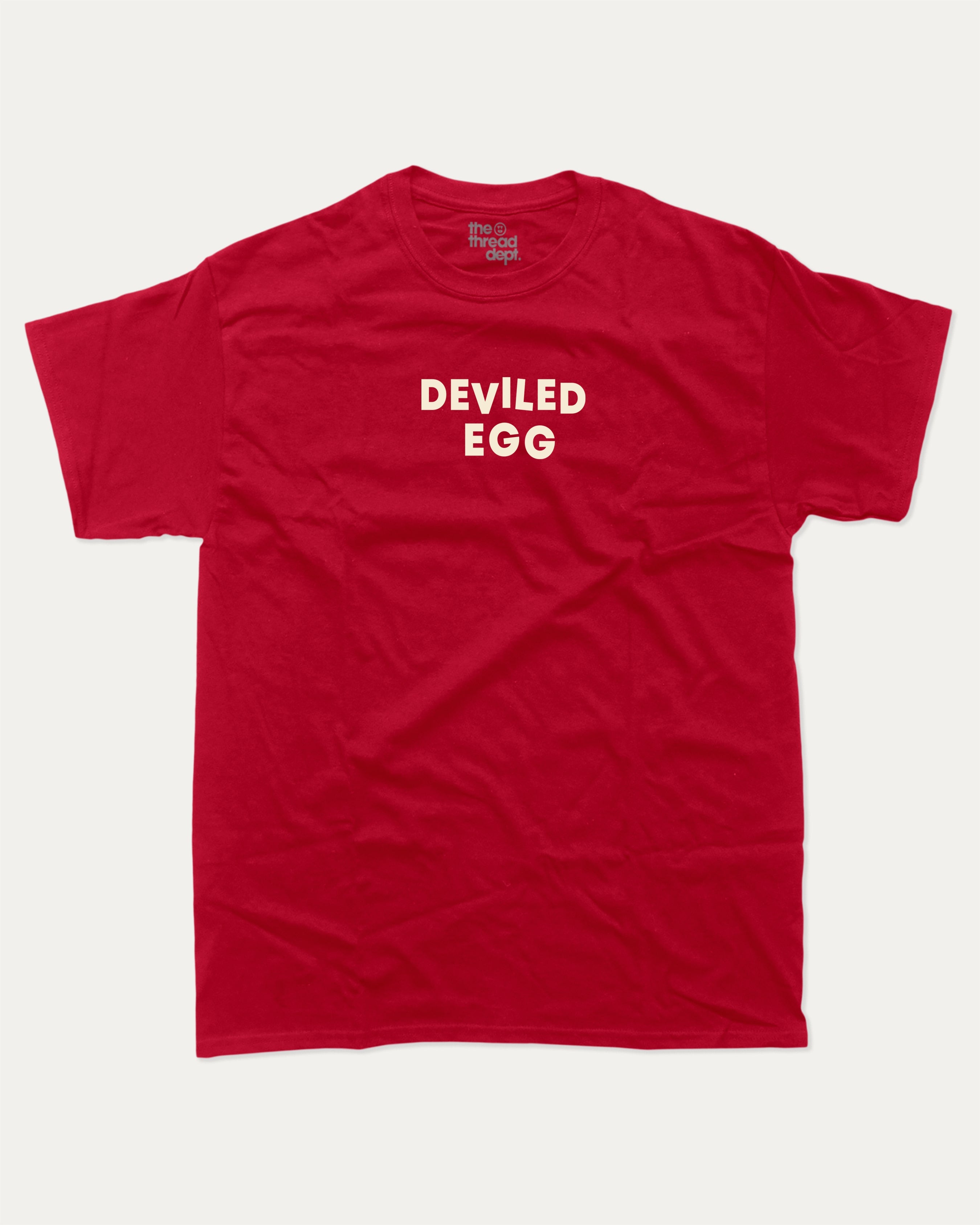 Deviled Egg graphic tee with bold and humorous print, funny and trendy graphic. Food Lover T shirt, Craving Graphic Tee,  Perfect for adults and gift-giving. Cardinal shirt.