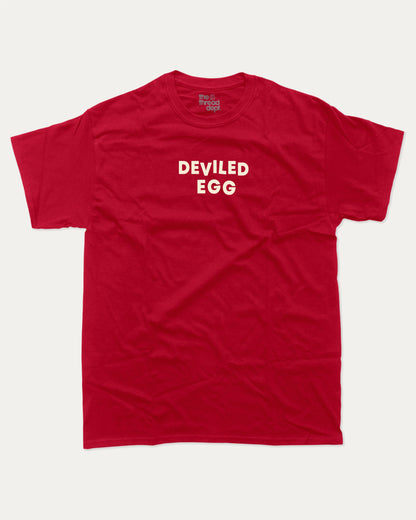 Deviled Egg graphic tee with bold and humorous print, funny and trendy graphic. Food Lover T shirt, Craving Graphic Tee,  Perfect for adults and gift-giving. Cardinal shirt.