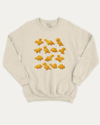 Dino Nugget graphic sweatshirt with bold and humorous print, warm and cozy graphic for everyday wear. Perfect for adults and gift-giving. Natural pullover.